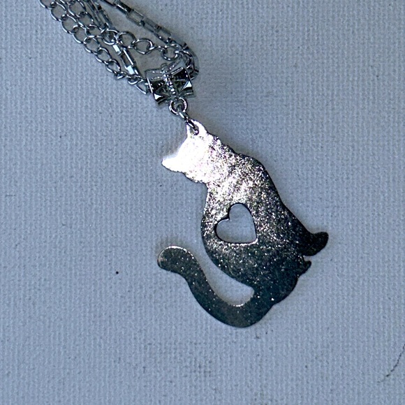 Handmade Kitty Cat Love Double Chain Stainless Steel Necklace Hypoallergenic - Picture 3 of 5